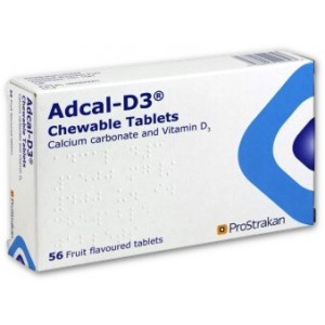 Adcal D3 vitamin D and calcium carbonate 56 fruit flavoured chewable tablets